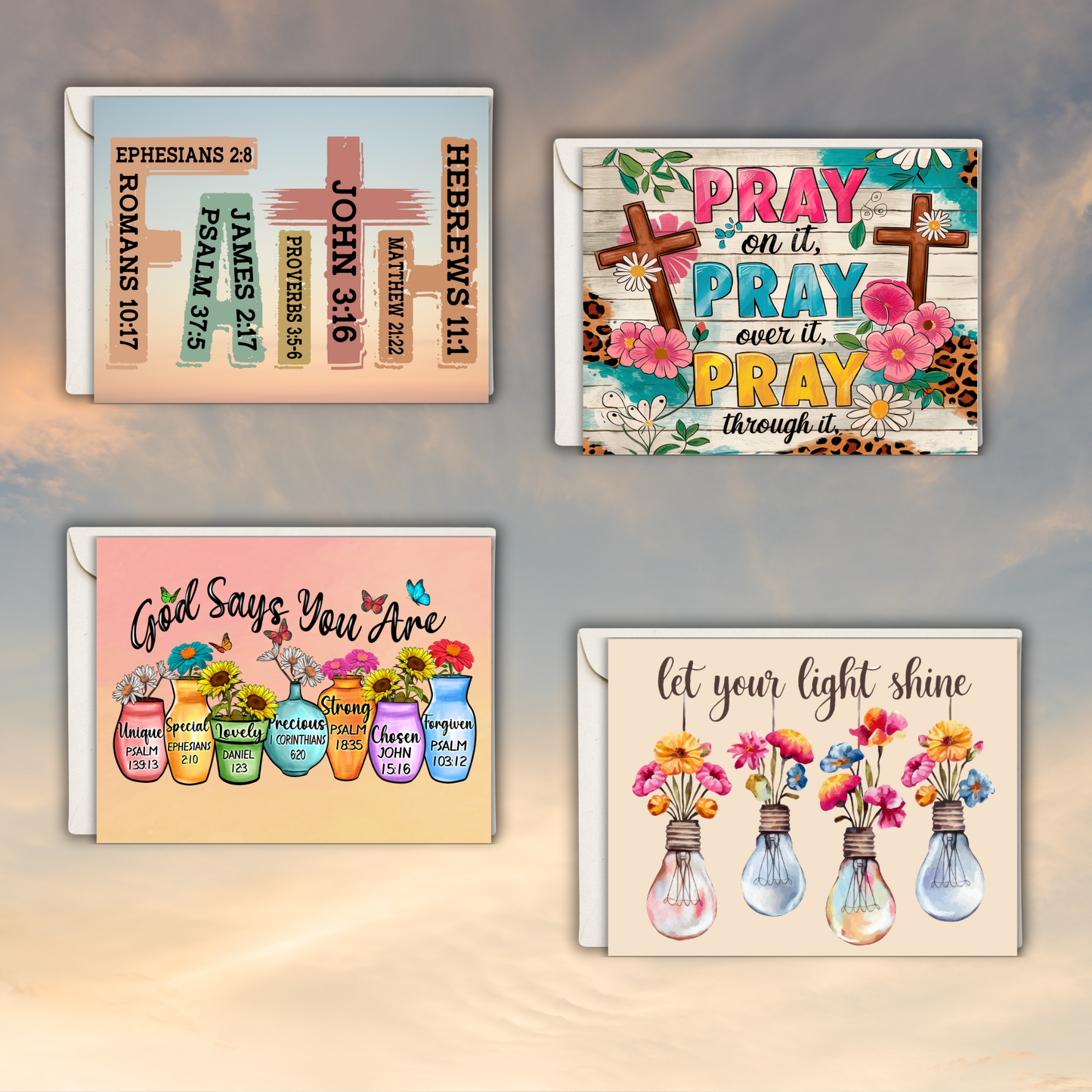 Faith & Encouragement Notecard Set – 4 Inspirational 5.5"x4.25" Cards with Envelopes