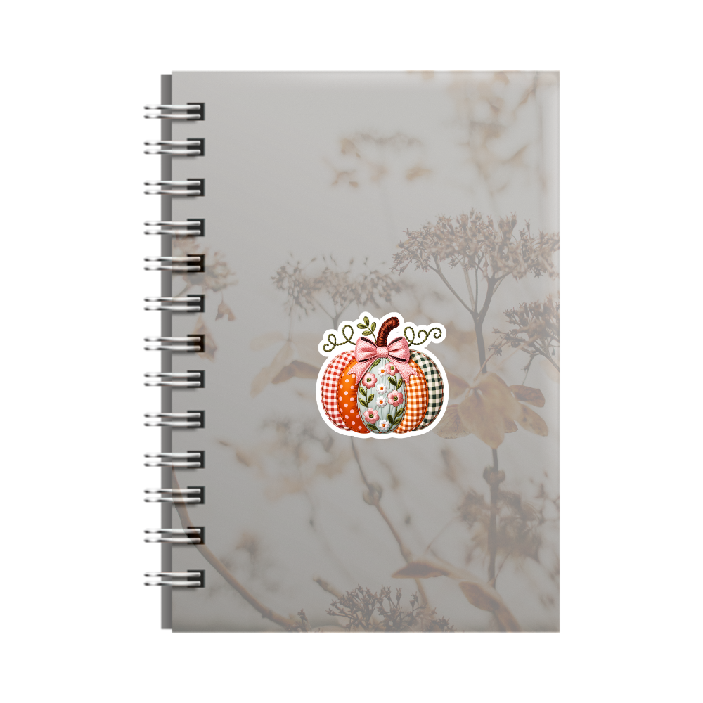 Patchwork Pumpkin with Bow Waterproof Sticker – 3x3 Inch