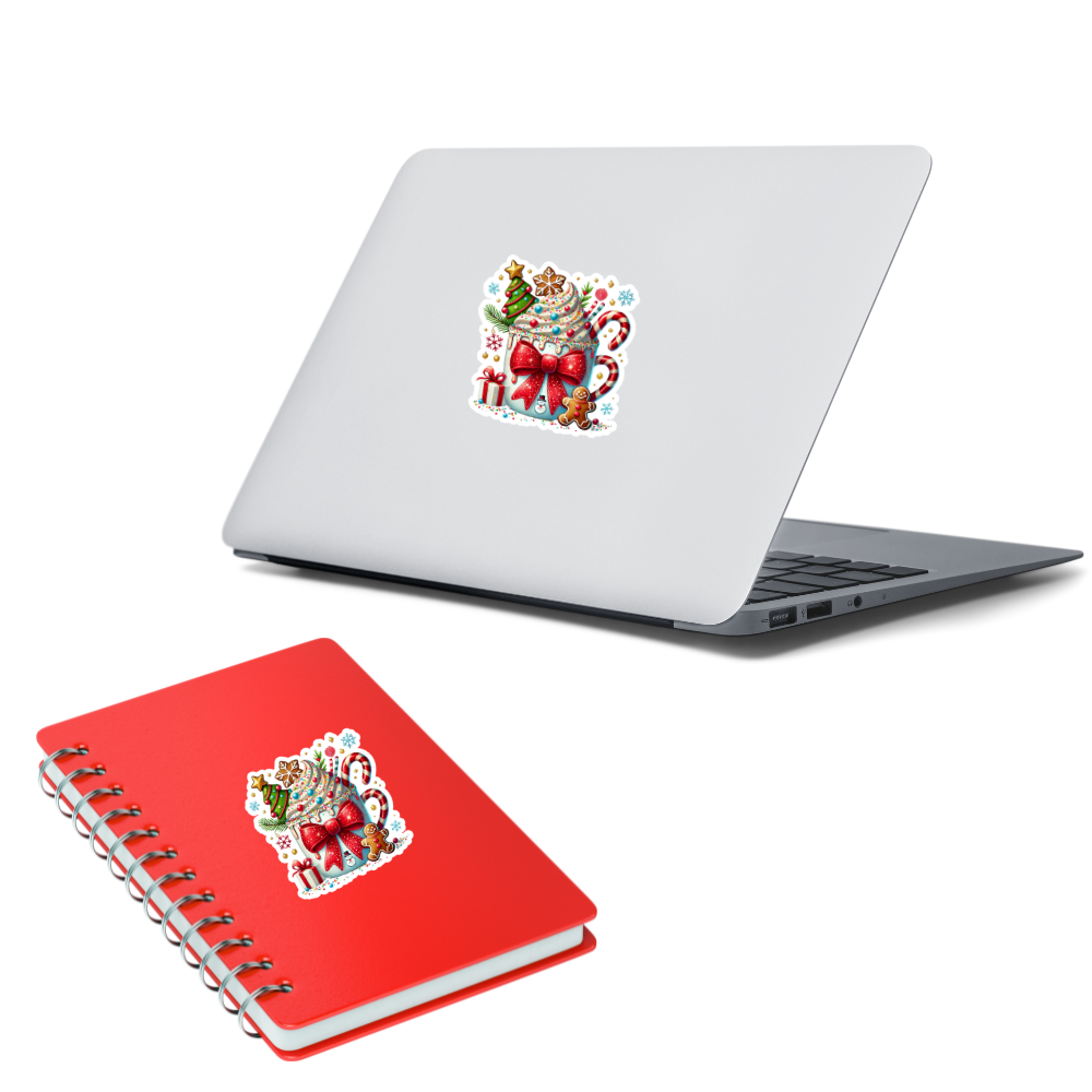 Christmas Mug Sticker | Gingerbread & Candy Cane Hot Cocoa Sticker | Cute Holiday Vinyl Sticker for Gifts, Laptops & Tumblers