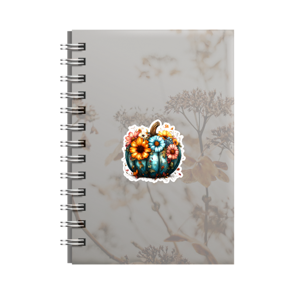 Blue Pumpkin with Bright Florals Waterproof Sticker – 3x3 Inch