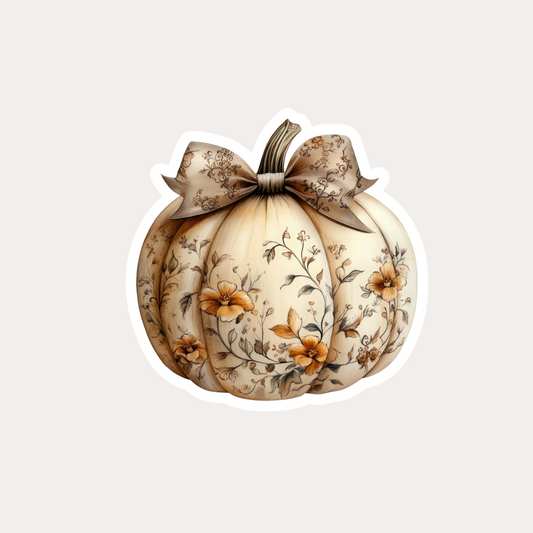 Vintage Floral Pumpkin Waterproof Sticker – 3x3 Inch