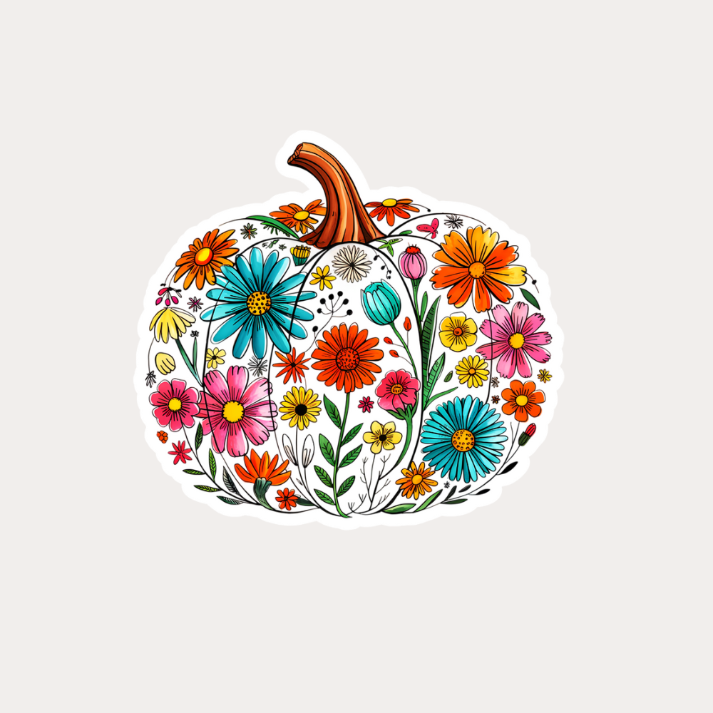 Floral Pumpkin Waterproof Sticker – 3x3 Inch