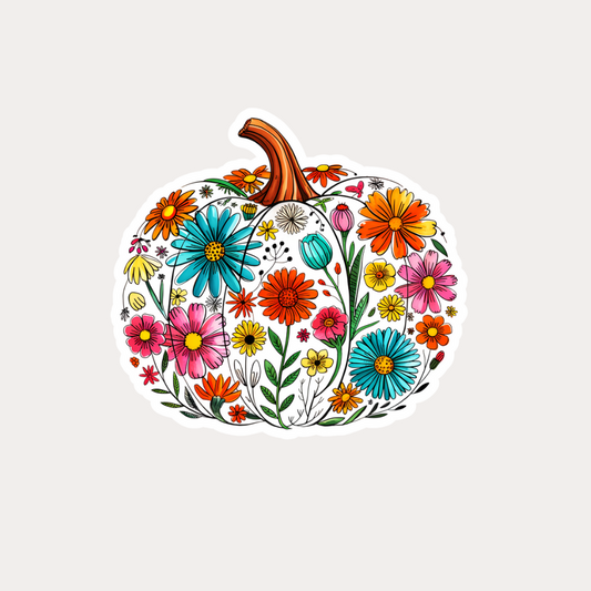 Floral Pumpkin Waterproof Sticker – 3x3 Inch