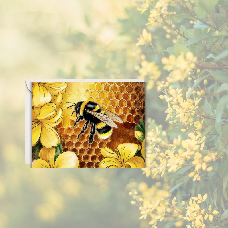 Bumble Bee Blossom Notecard Set – 4 Floral Bee Cards with Envelopes