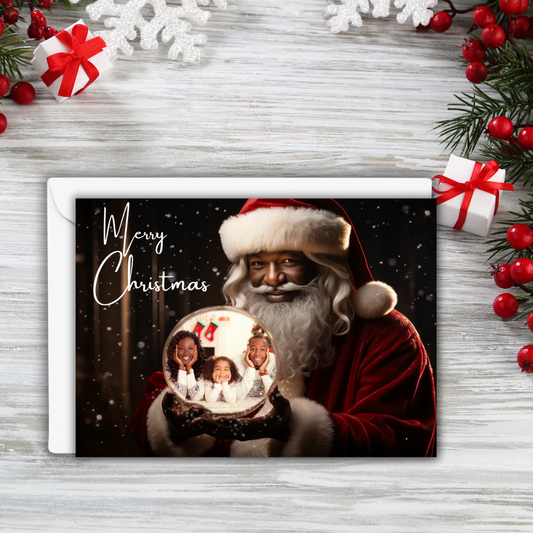 Personalized Santa Snow Globe Christmas Card | Custom Photo Holiday Greeting 7x5