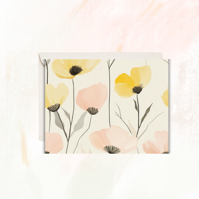 Pastel Bloom Notecard Set – 8 Blank Floral Cards with Envelopes & Pen in Kraft Gift Box