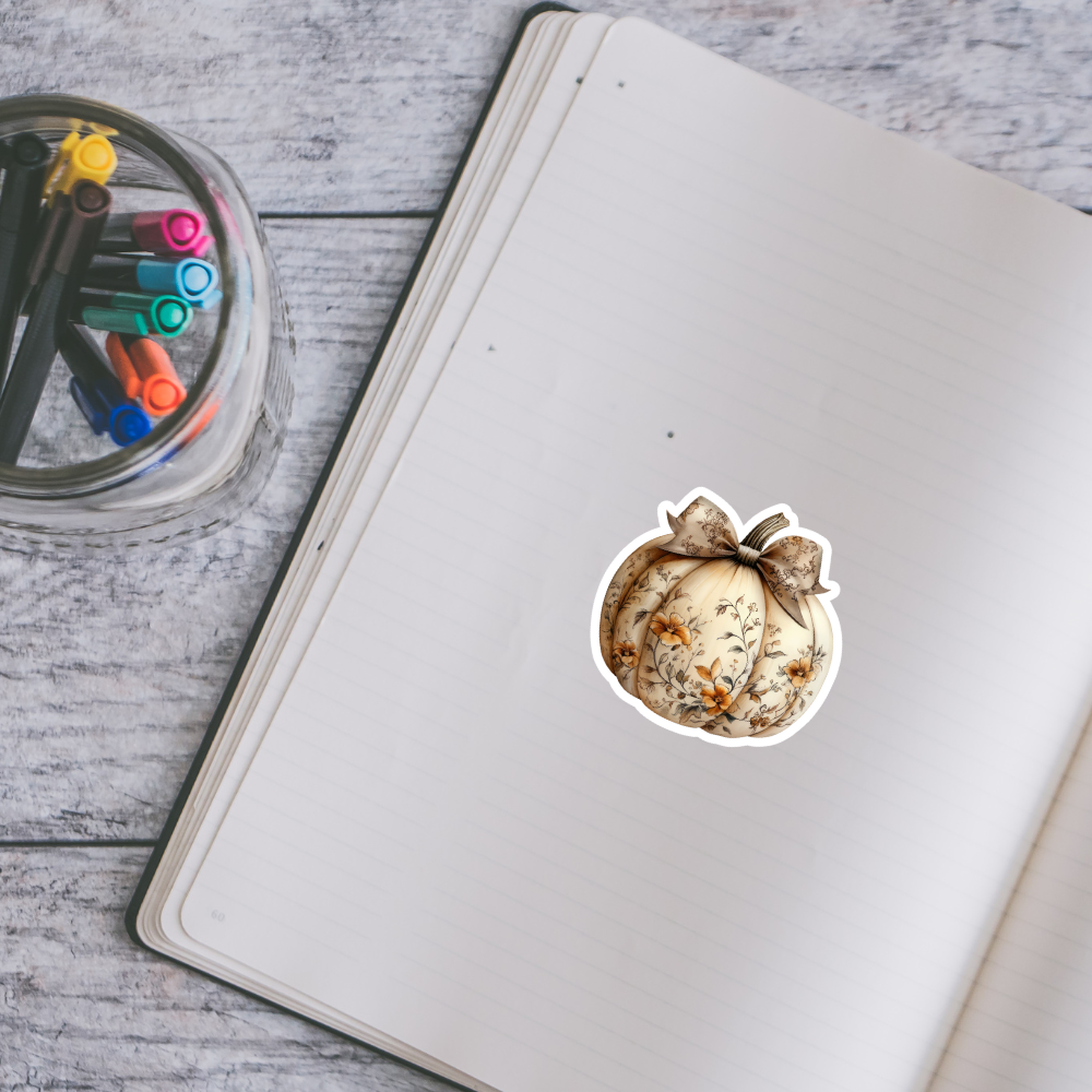 Vintage Floral Pumpkin Waterproof Sticker – 3x3 Inch
