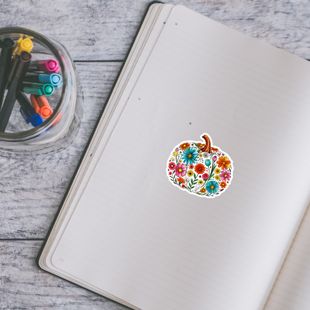 Floral Pumpkin Waterproof Sticker – 3x3 Inch