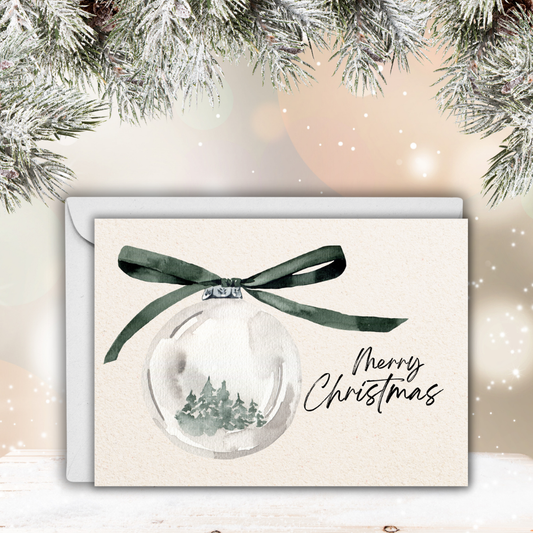 Watercolor Ornament Christmas Card | 7x5 Merry Christmas Greeting with Envelope | Minimalist Holiday Card
