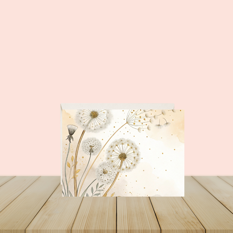 Whispers of Wishes Dandelion Notecard Set – 4 Blank Cards with Envelopes