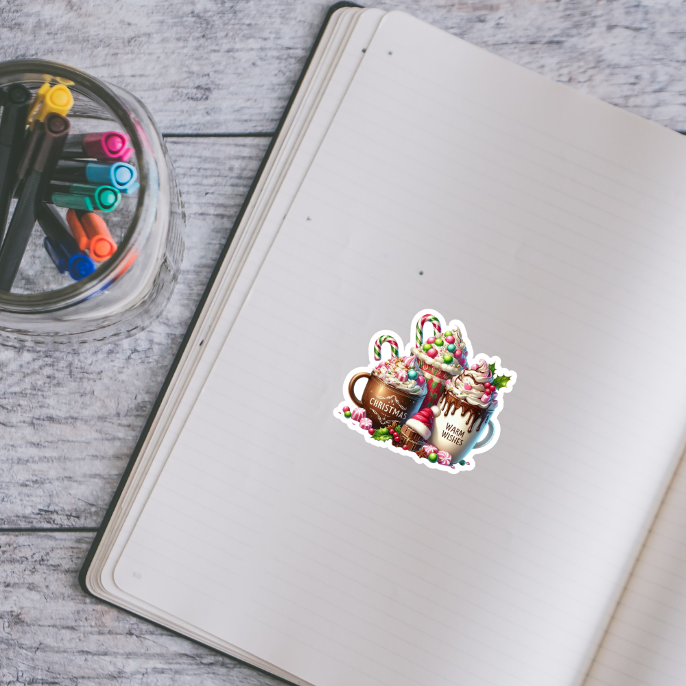 Christmas Hot Cocoa Sticker | Warm Wishes Holiday Mug Sticker | Cute Christmas Cup Vinyl Sticker for Laptops, Tumblers & Gifts