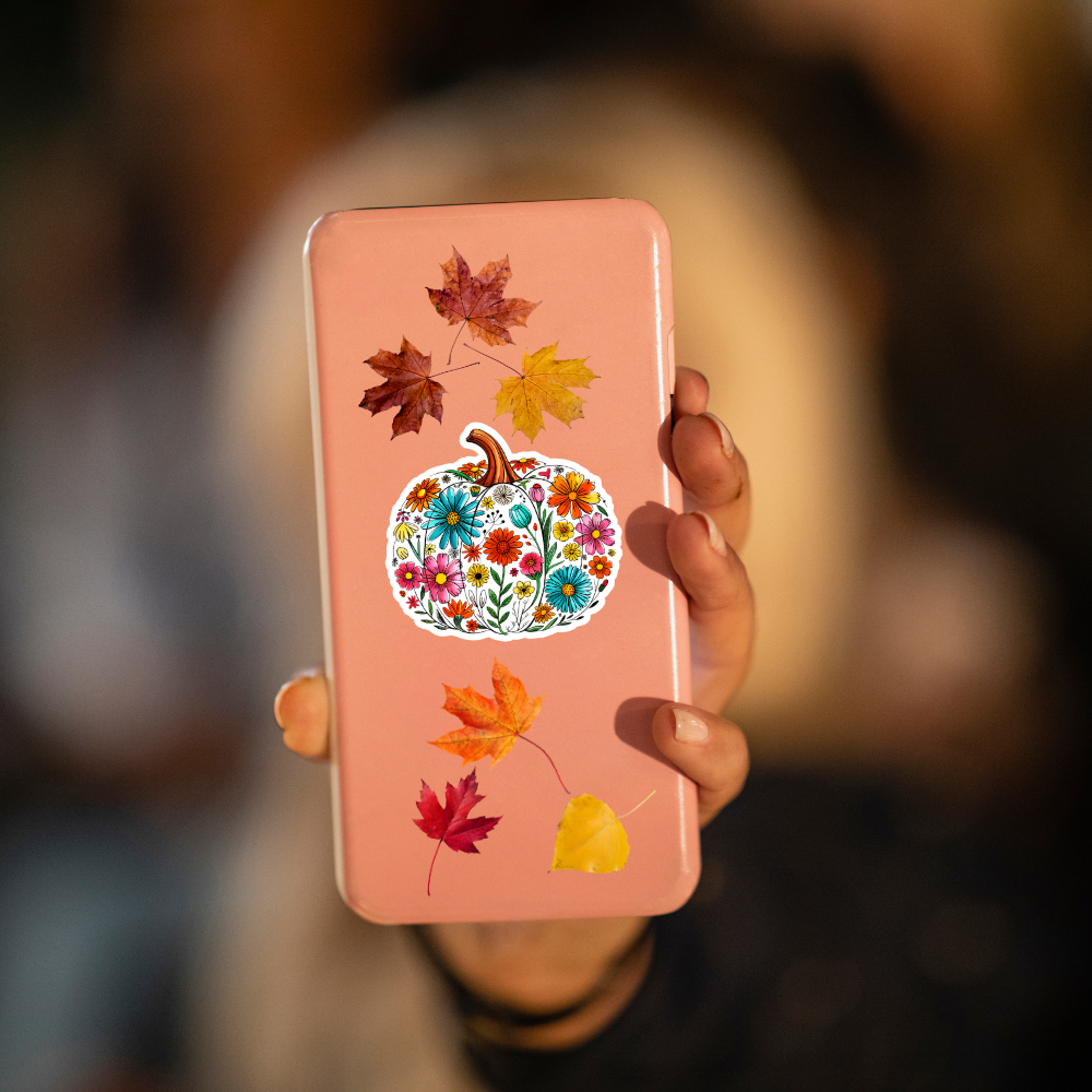 Floral Pumpkin Waterproof Sticker – 3x3 Inch