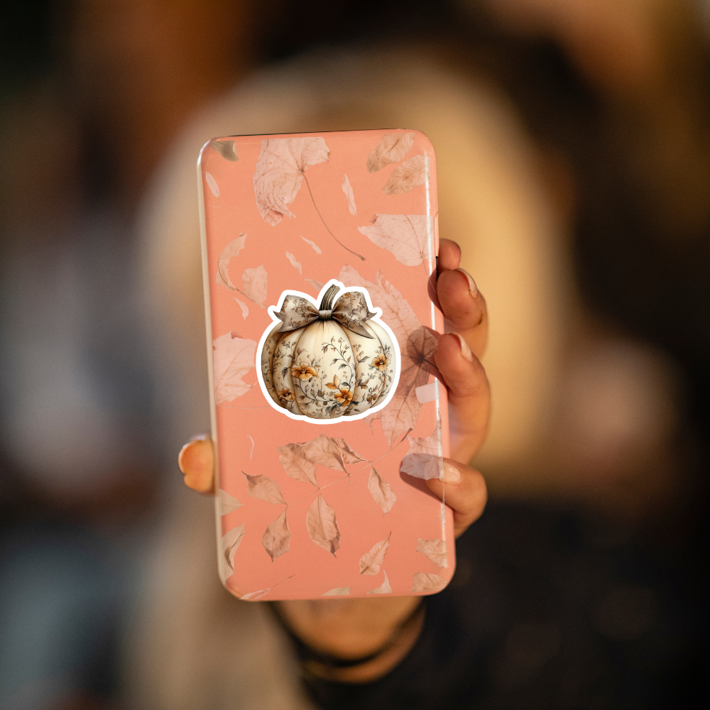 Vintage Floral Pumpkin Waterproof Sticker – 3x3 Inch
