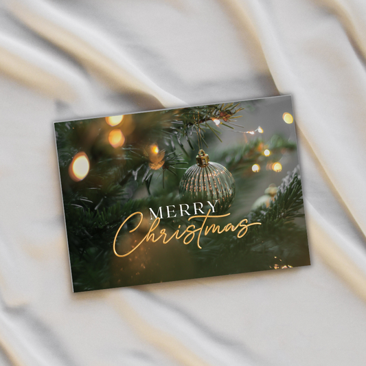 Merry Christmas Evergreen Ornament Greeting Card – Custom Inside Message (Optional)