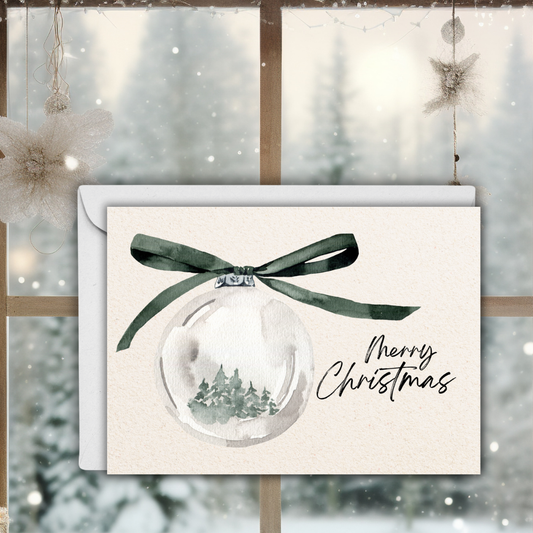 Watercolor Ornament Christmas Card | 7x5 Merry Christmas Greeting with Envelope | Minimalist Holiday Card