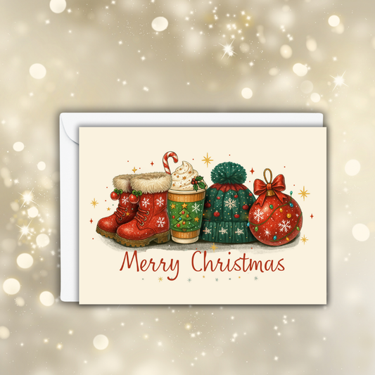Festive Holiday Cheer Christmas Card | 7x5 Merry Christmas Greeting with Envelope | Cozy Winter Holiday Card