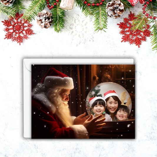 Personalized Santa Snow Globe Christmas Card | Custom Photo Holiday Greeting 7x5