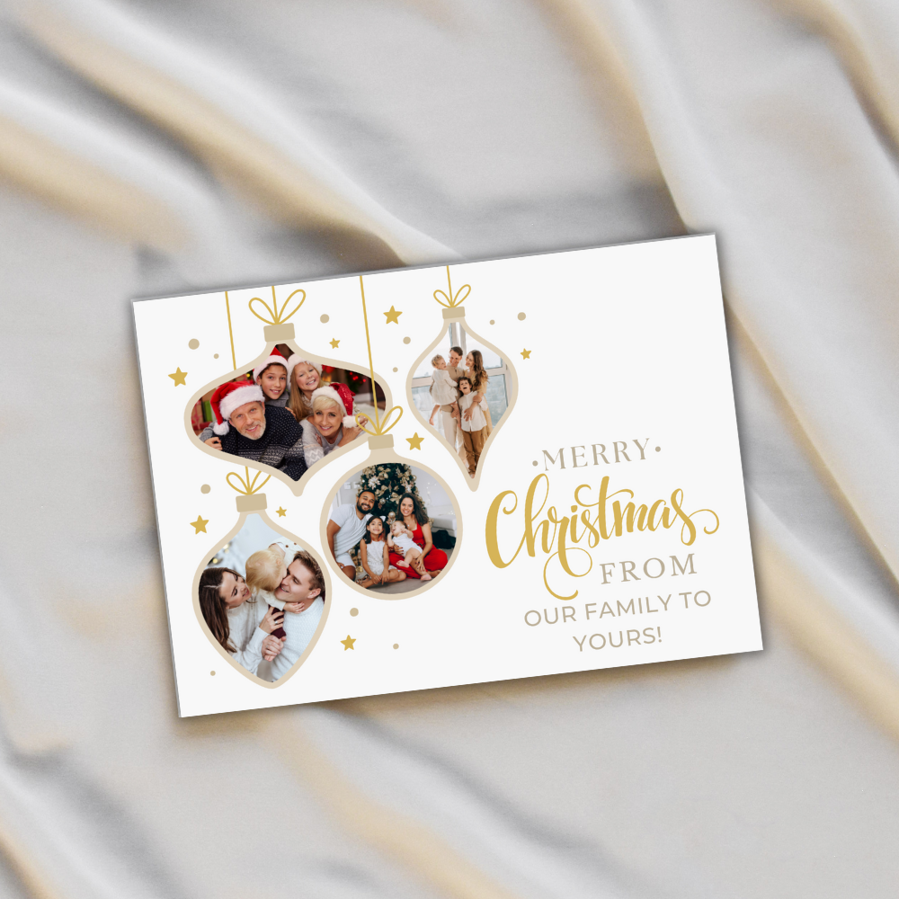 Personalized Ornament Photo Christmas Card | Merry Christmas From Our Family to Yours 7x5