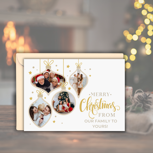 Personalized Ornament Photo Christmas Card | Merry Christmas From Our Family to Yours 7x5