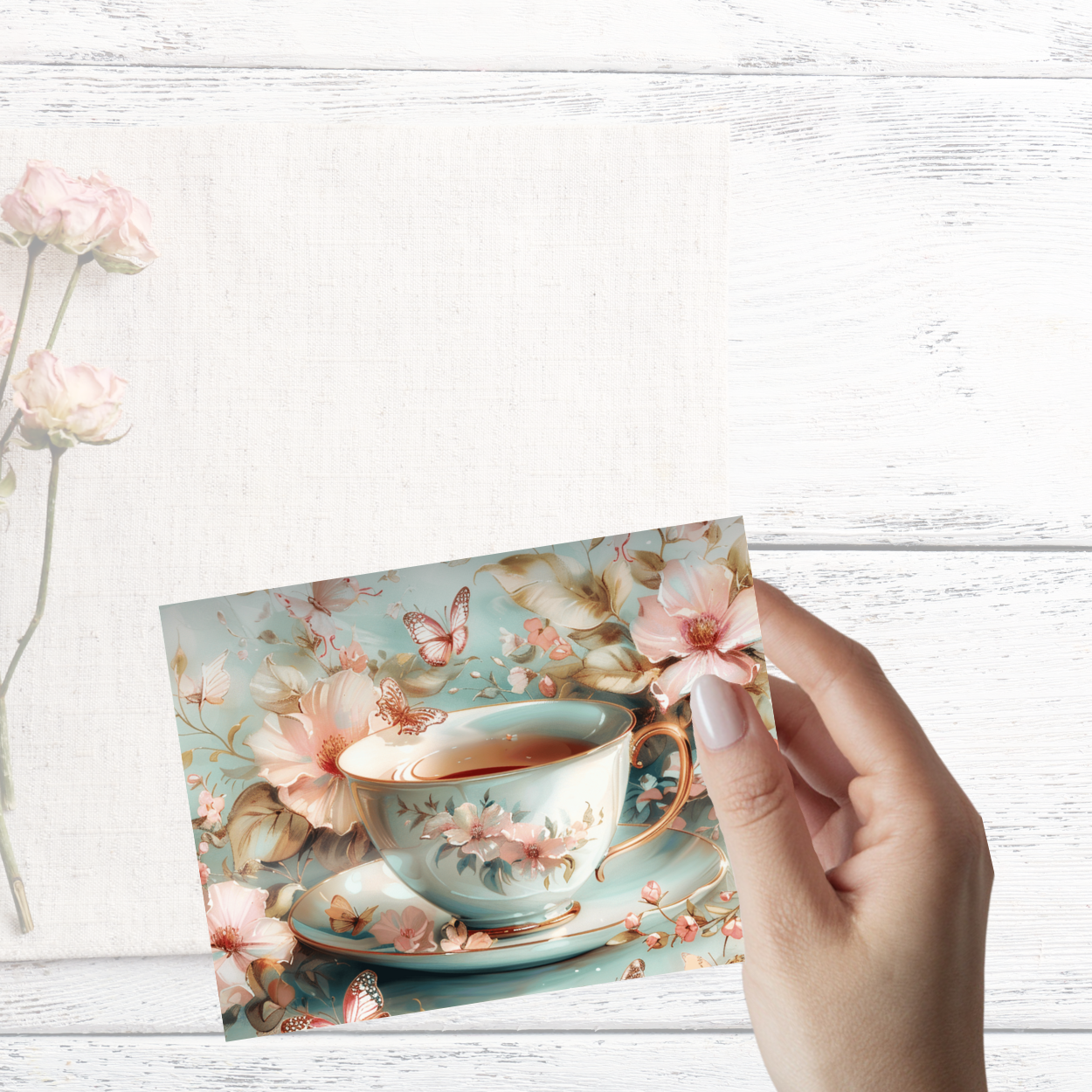 Tea & Tranquility Notecard Set – Pack of 4 Vintage Teacup Greeting Cards