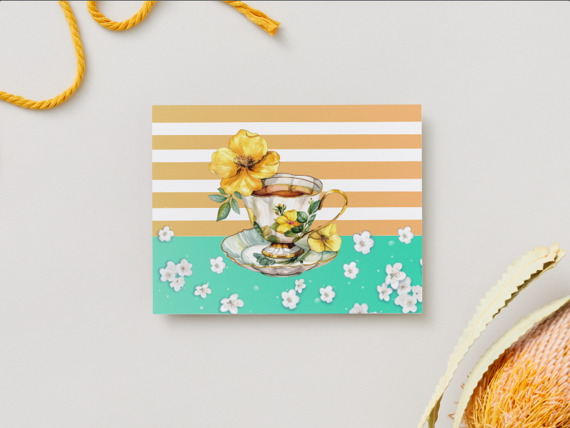 Vintage Floral Teacup Notecards – Set of 4 with Envelopes