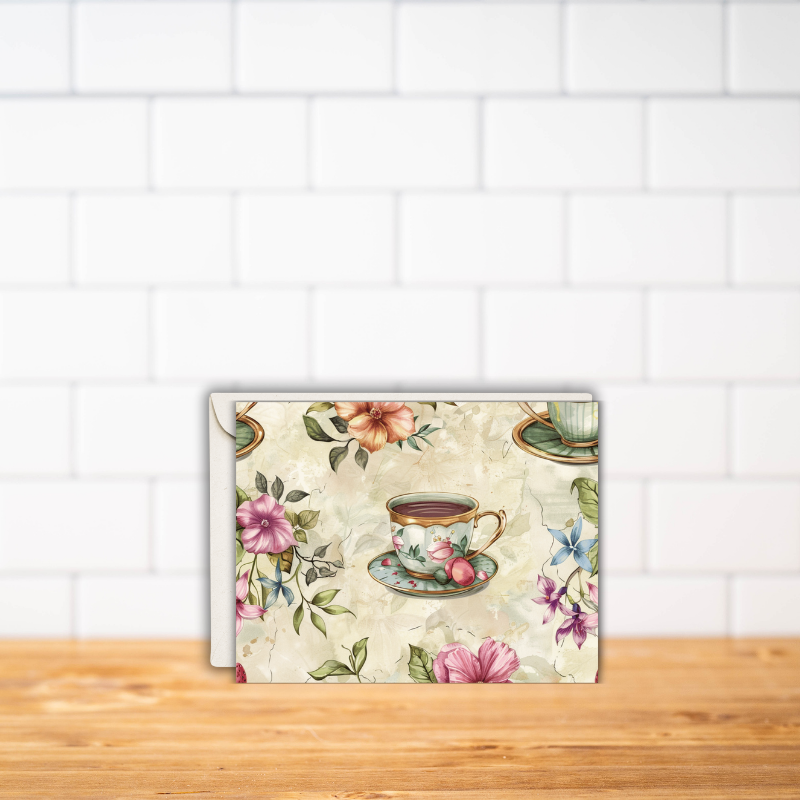 Vintage Tea Time 5.5x4.25 Notecard – Blank Inside with Envelope