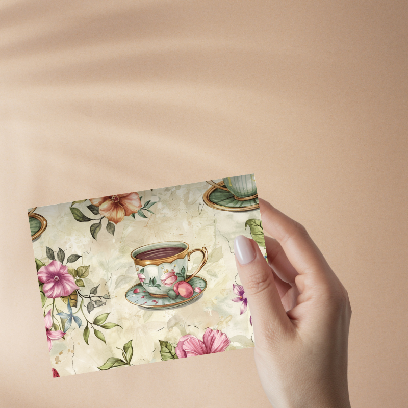 Vintage Tea Time 5.5x4.25 Notecard – Blank Inside with Envelope