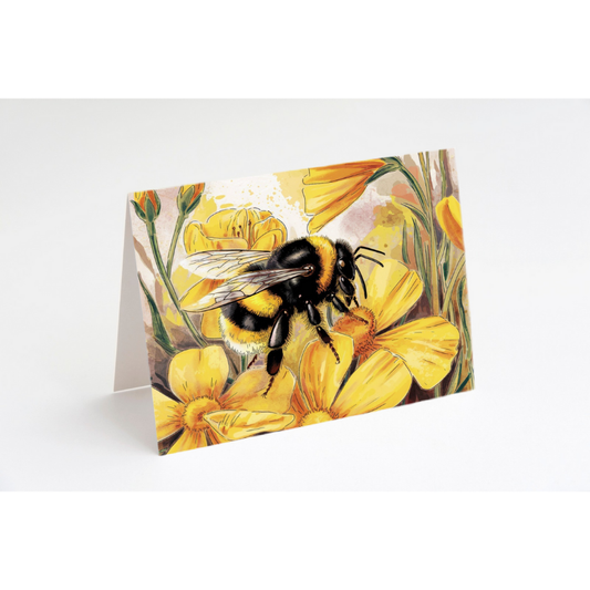 Bumble Bee Blossom Notecard Set – 4 Floral Bee Cards with Envelopes